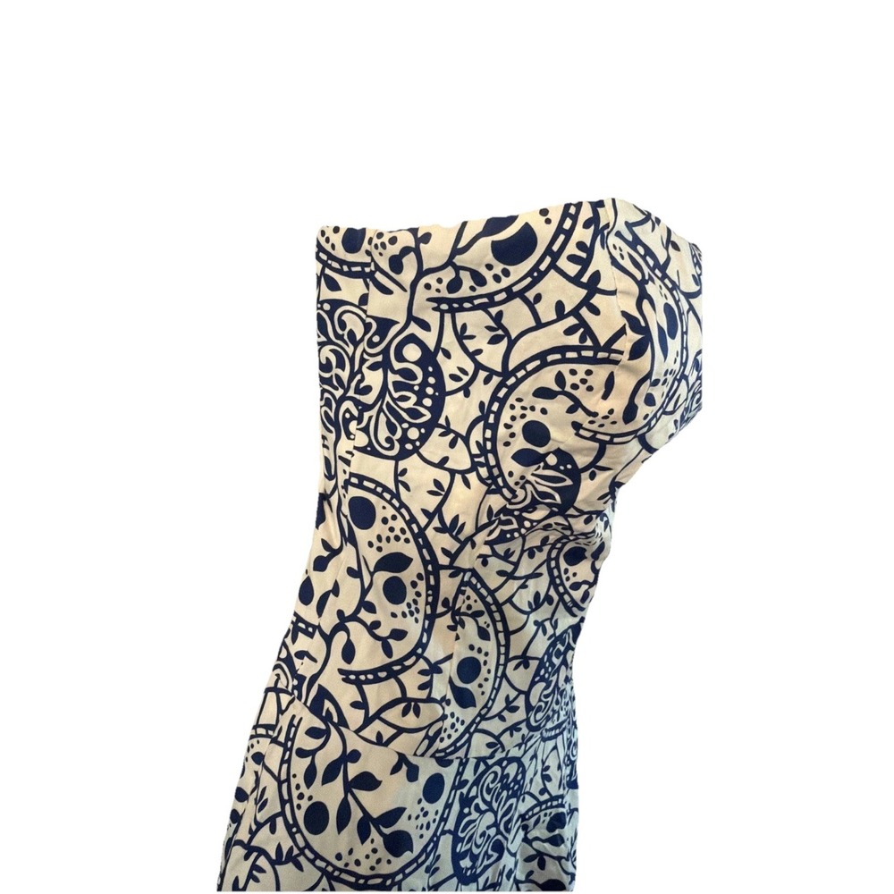 Tabitha Simmons Blue White Paisley Midi Dress Bustier Fit Flare Designer Sz 2 - Picture 3 of 5